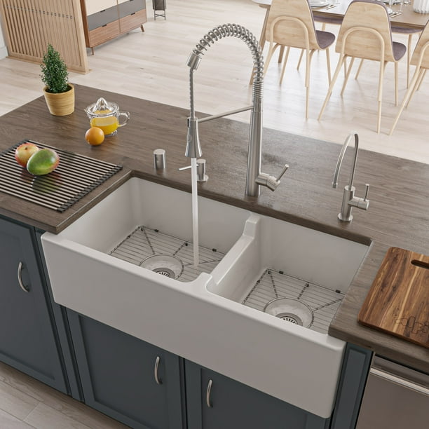 Alfi Brand Ab3618db W 36 White Smooth A Thick Wall Fireclay Double Bowl Farm Sink Com Alfi Brand Ab3618db W 36 White Smooth, Are Farm Sinks Still Popular