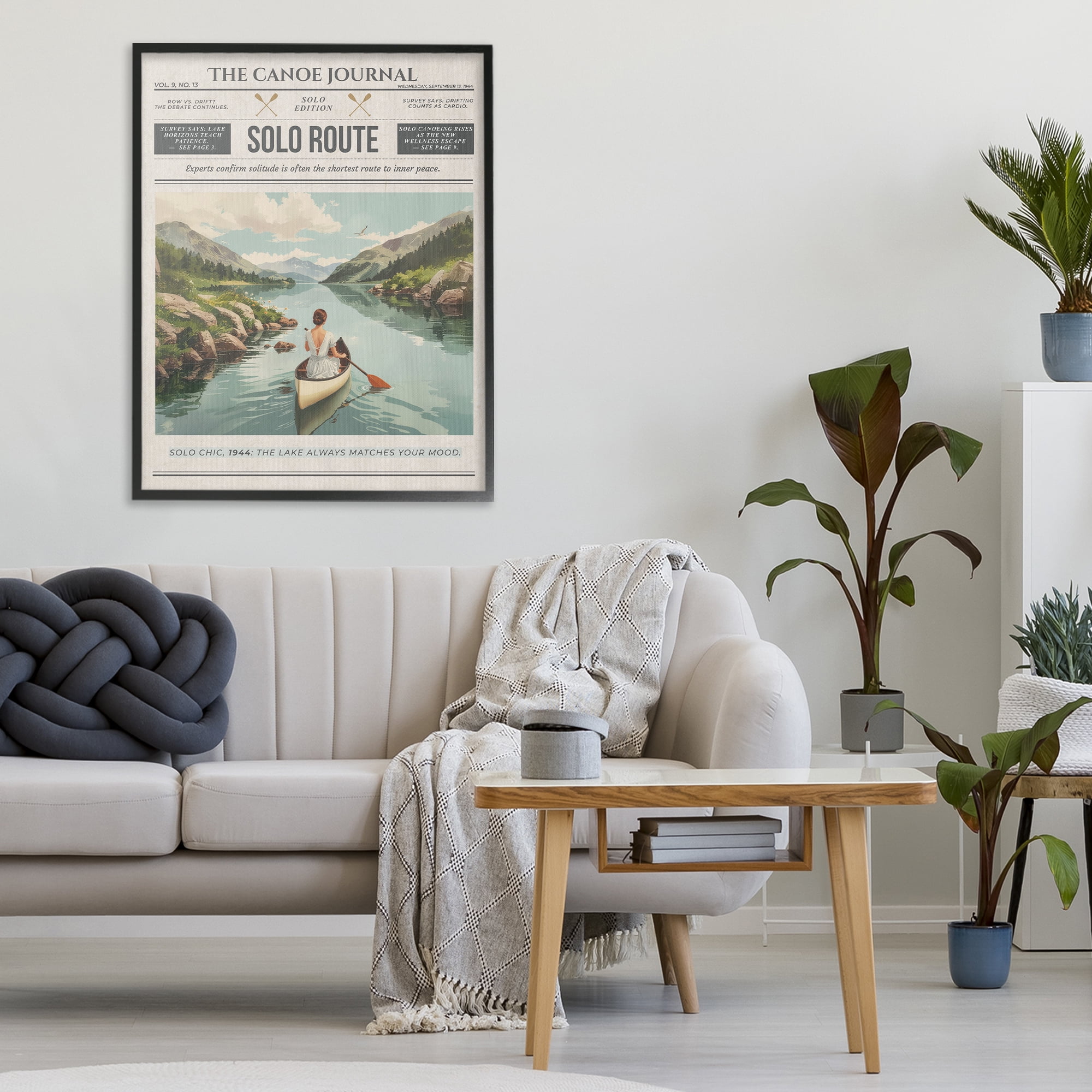 Stupell Industries Canoe Journal Newspaper Black Framed Giclee Art, design by A Barefoot Stylist