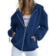 thumbnail image 1 of Sudaderas con Capucha y Cremallera para Mujer, Sudaderas Extragrandes, Conjuntos de Moda Escolar para Otoño, Chaquetas Informales, Ropa de Invierno Azul Marino XL, 1 of 9