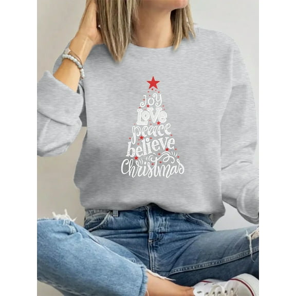 Love Peace Believe Christmas Tree Xmas Holiday Sweatshirt