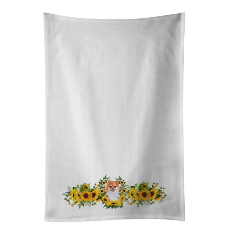 

Pomeranian #2 in Sunflowers White Kitchen Towel Set of 2 19 in x 28 in