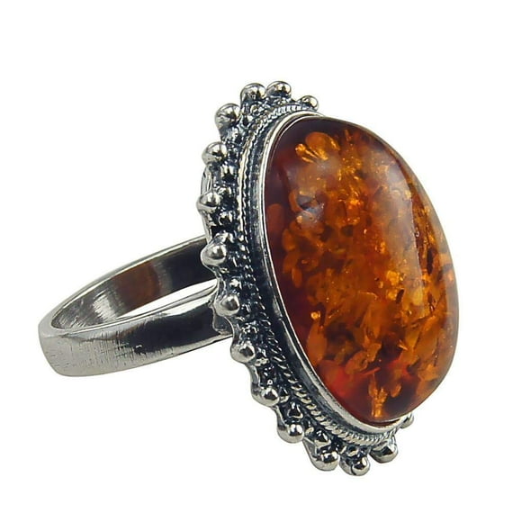 HolidayGiftShops Sterling Silver and Baltic Honey Amber Classic Oval Adult Ring- size 6
