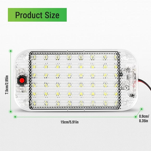 2 x 12V LED Interior Lights, Bright Car Lamps with 48 LEDs and On/Off Switch for Vans, Camping and Boats.