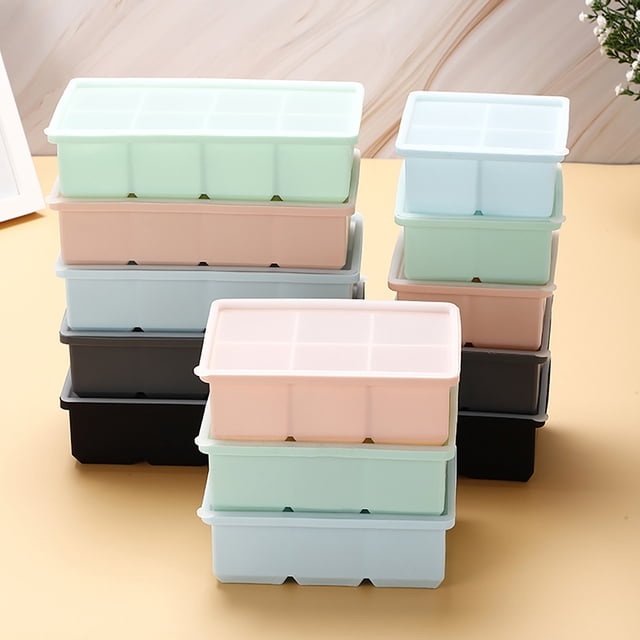 Neinkie Ice Cube Trays Easy Release Flexible Silicone Ice Cube Molds with Removable Lid Reusable Freezer Ice Trays Stackable for Whiskey, Baby Food, BPA Free