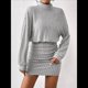 thumbnail image 5 of Vestido Tipo Jersey de Larga con Cuello Alto, Rayas, Ajustado, para Mujer, Otoño e Invierno, Falda Corta Gris L, 5 of 10