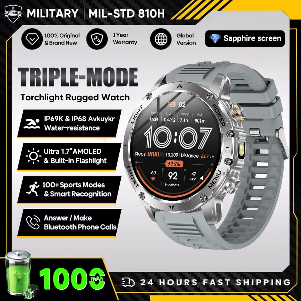 New Military T-Rex 3 Ultra 1000mAh Battery Smart Watch 5ATM Waterproof Flashlight Sports tracker Smartwatch Men