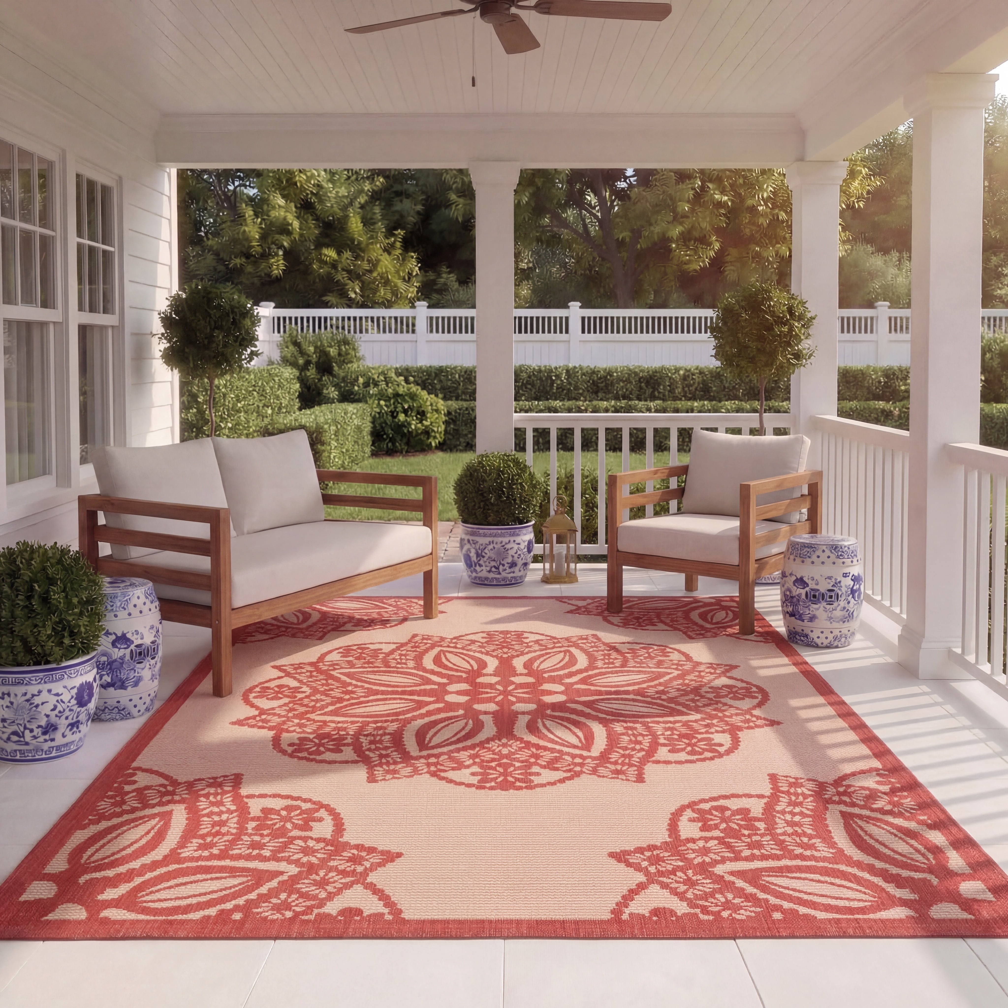 Safavieh Courtyard Millicent Medallion Indoor/Outdoor Area Rug, Beige/Red, 5'3" x 7'7"