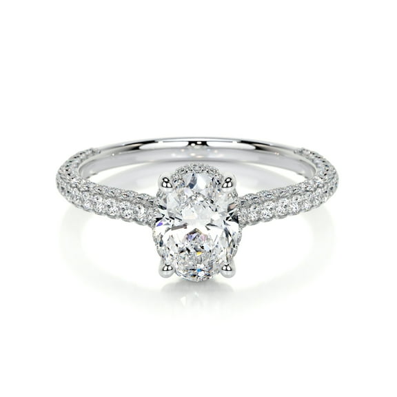 Blue Jewel Captivating 2 Ct Oval Cut Hidden Halo Two Eternity Diamond Ring - Made with Lab-Created Simulated Diamonds in 14K White Gold Over - Ideal Engagement Ring for Women, Perfect for Gifting