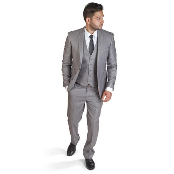 Two Button Notch Lapel Slim Fit Men 3 Piece Vested Silver Grey Suit - Dress Suit For Men