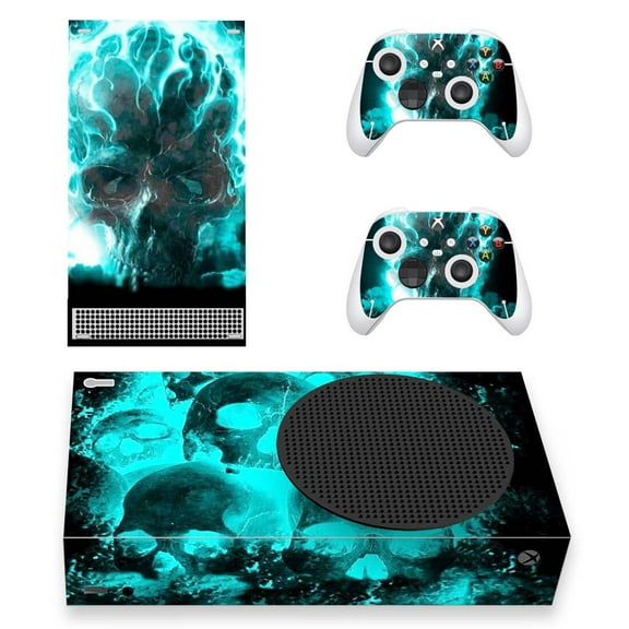 OUTMOIN Full Body Vinyl Skin Stickers for Xbox Series S Console and Controllers - Blue Skull