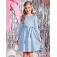 thumbnail image 3 of Arshiner Girls Dresses Puff Long Sleeve Fall Winter Formal Party Belted Dress with Pockets, 3 of 6