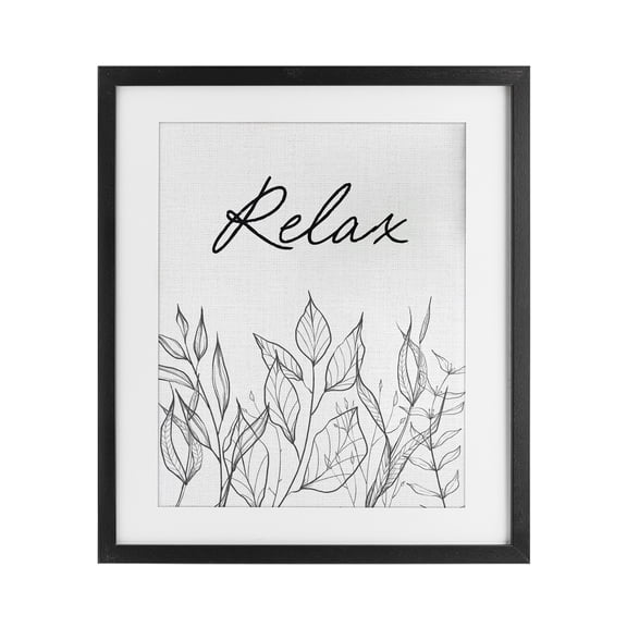Relax with Leaf Outlines Black Framed Print Under Glass, design by Lettered and Lined