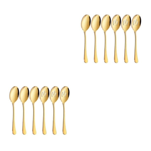Inteprter 6 unids/set cucharas de acero inoxidable duraderas y seguras para un juego diario de cubiertos de acero inoxidable sin preocupaciones dorado 2Conjunto
