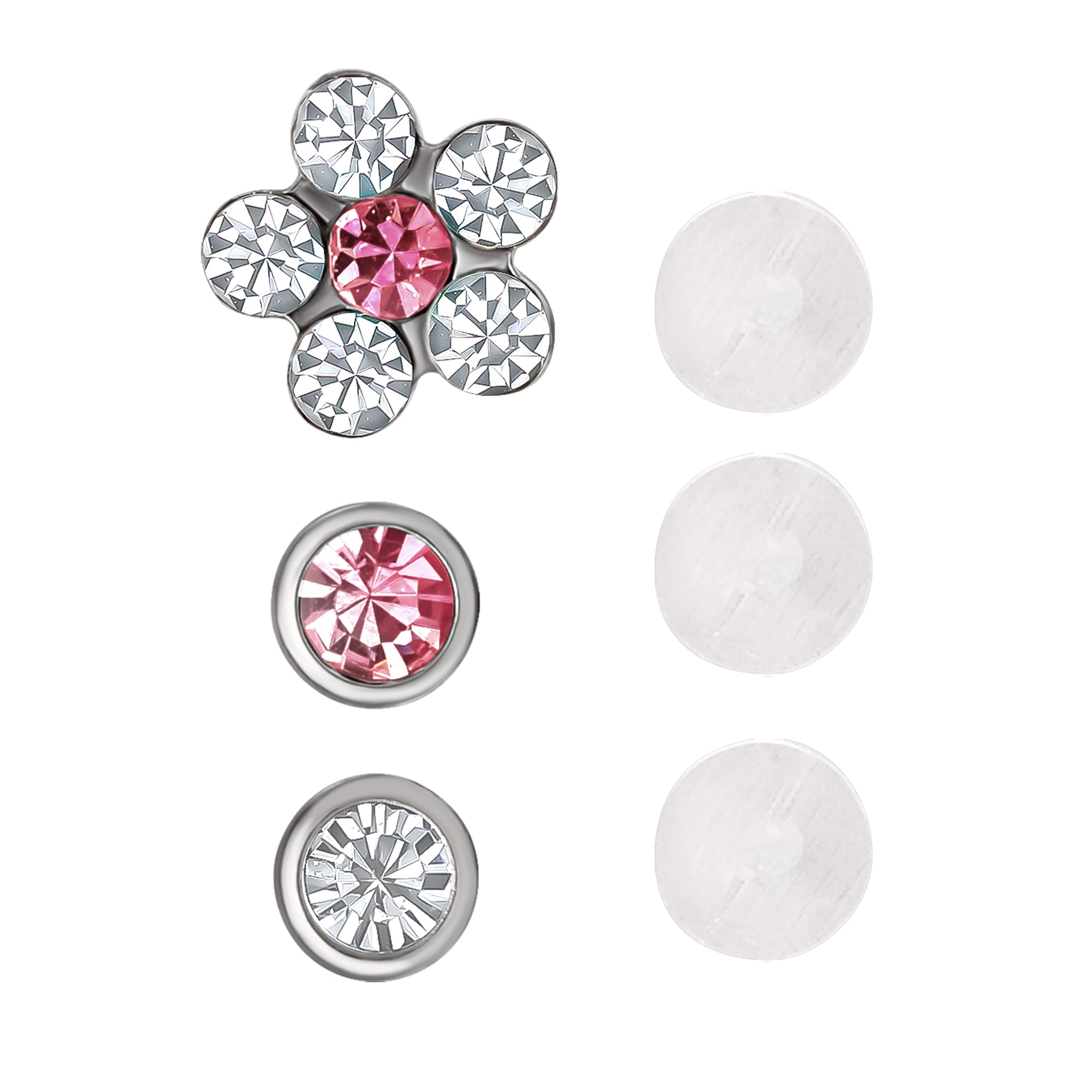 Body Jewelry Women's 22G Steel Nose Studs with Crystals, 6 Pack