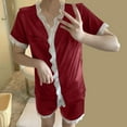 thumbnail image 2 of FAIWAD Womens Pajama Sets V Neck Short Sleeve Lace Patchwork Shirts and Shorts Lounge Set with Pockets, 2 of 3