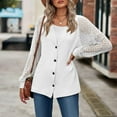thumbnail image 2 of Lindreshi Winter Coats for Women 2023 Trendy Women鈥檚 and Winter Sleeve Solid Color Loose Button Lace Patchwork Cardigan Top, 2 of 5