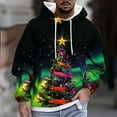 thumbnail image 1 of Sudadera con capucha para hombre, estilo casual, con cuello redondo, estampado de árbol de Navidad, manga larga, blusa de poliéster, 1 of 5