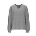 thumbnail image 6 of BiZtdJrK Womens Loose Fit T Shirts Ribbed Knit V Neck Long Sleeve Blouses Solid Casual Pullover Sweaters Going Out Tops, Gray, S, 6 of 9