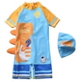 thumbnail image 2 of Boys Swim Shirt Toddler Boy Marine Animal Print Sun One-Piece Swimsuit with Swim Cap Rash Guard Long Sleeve Bathing Suit Kids Swimsuits One-Piece Swimsuit Boy with Zip swimming (Sky Blue,M), 2 of 6