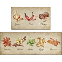 Spices Kitchen Mats for Floor, Cooking Watercolor Colorful Kitchen Rugs Set of 2 Carpet Non-Slip Area Runner Rug, Vintage Retro Rustic Kitchen Decor and Accessories Stuff, 17x30 and 17x47 Inch