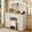 White, variant on Hollywood Makeup Vanity with Lighted Mirror 10 Bulbs, 3 Color Modes, Dressing Table with 9 Drawers and Cushioned Stool, White