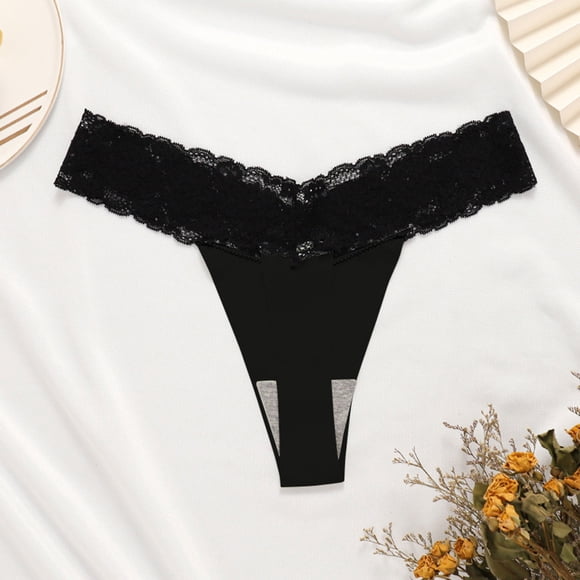 DondPO Lingerie Grande Taille, sous-Vêtements en Coton pour Femmes Strings Sexy en Dentelle sous-Vêtements Respirants Invisibles Tanga T-Back Culottes en Coton, Culottes pour Femmes, sous-Vêtements Sans Couture Noir m