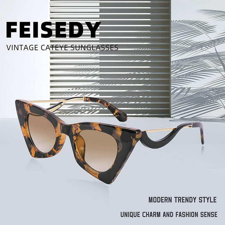 FEISEDY Women Vintage 60s Cateye Sunglasses Cool Personality Charm Modern  Trendy Cute Cat Eye Glasses B2779 