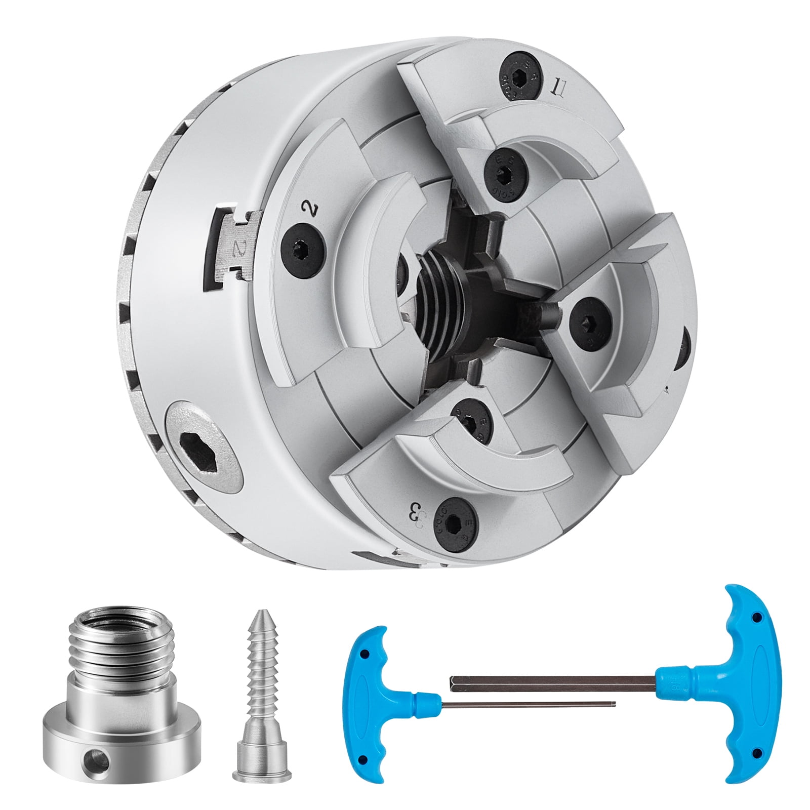 SKYSHALO KP2-3/4 Lathe Chuck, 4-Jaw, 2.75" Diameter, Metal Turning Accessory, Self-Centering for Lathes, Precision and Grinding Work, Milling Devices