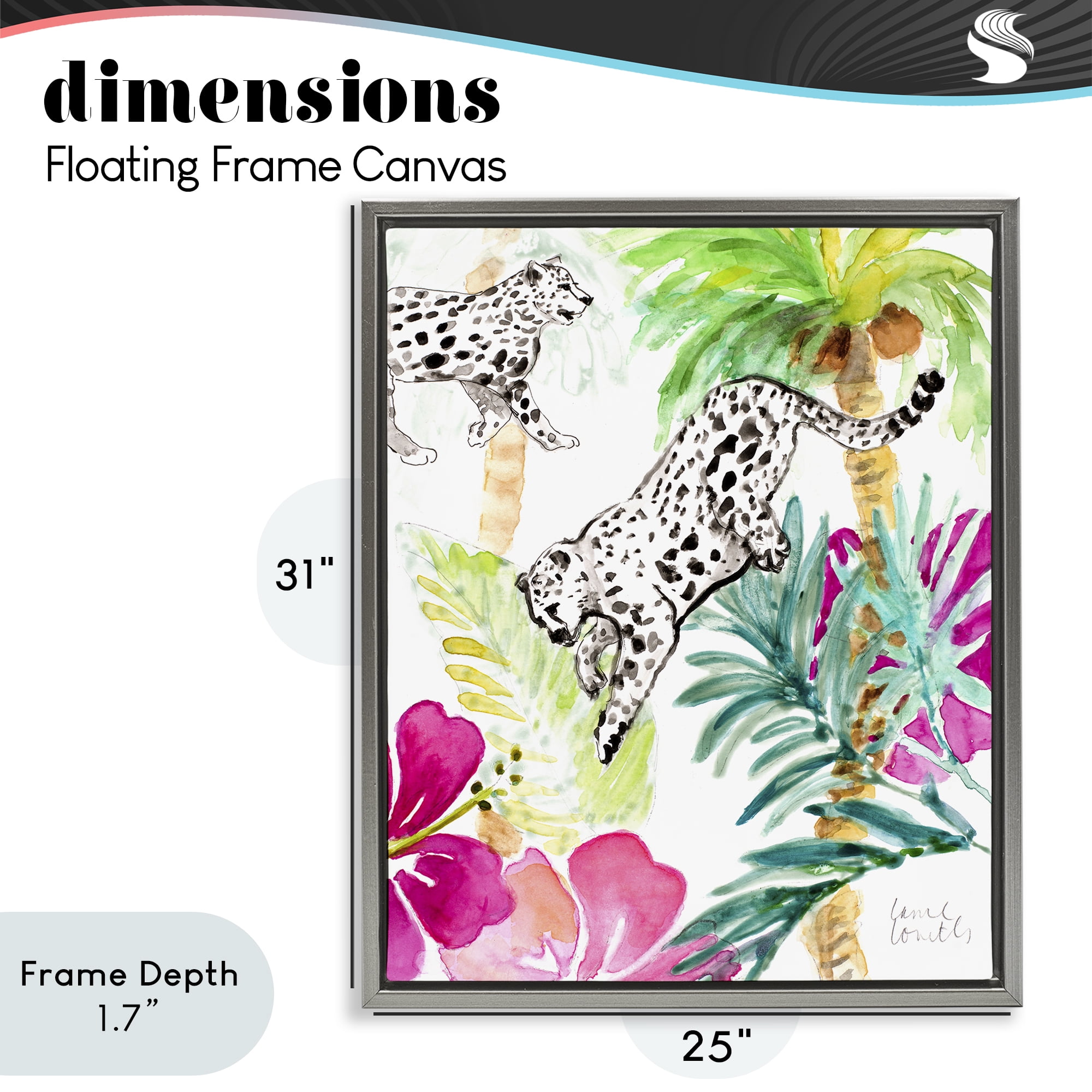 Stupell Industries Tropical Island Cheetahs Gray Framed Floater Canvas Wall Art, design by Lanie Loreth