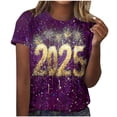 thumbnail image 1 of Camisetas Casuales de Mujer Año Nuevo Impreso Suéter de Manga Corta Cuello Redondo, Top de Moda para el Uso Diario, 1 of 4