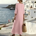 thumbnail image 6 of Vivianyo HD Women's Henley V Neck Caftan Maxi Dresses, 3/4 Sleeve Loose Casual Solid Long Dresses for Women, Women's Pink, Sizes S-2XL, 6 of 7