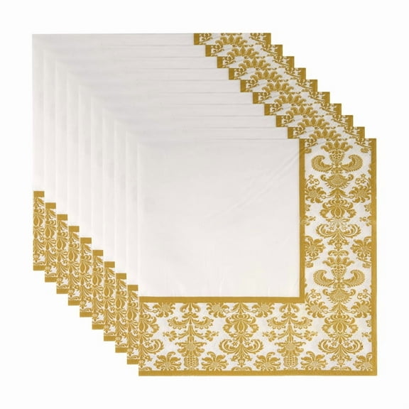 100Pcs Gold Printing Disposable Napkin Tissue Paper Printed Napkins for Restaurant and Hotel (Golden   White)