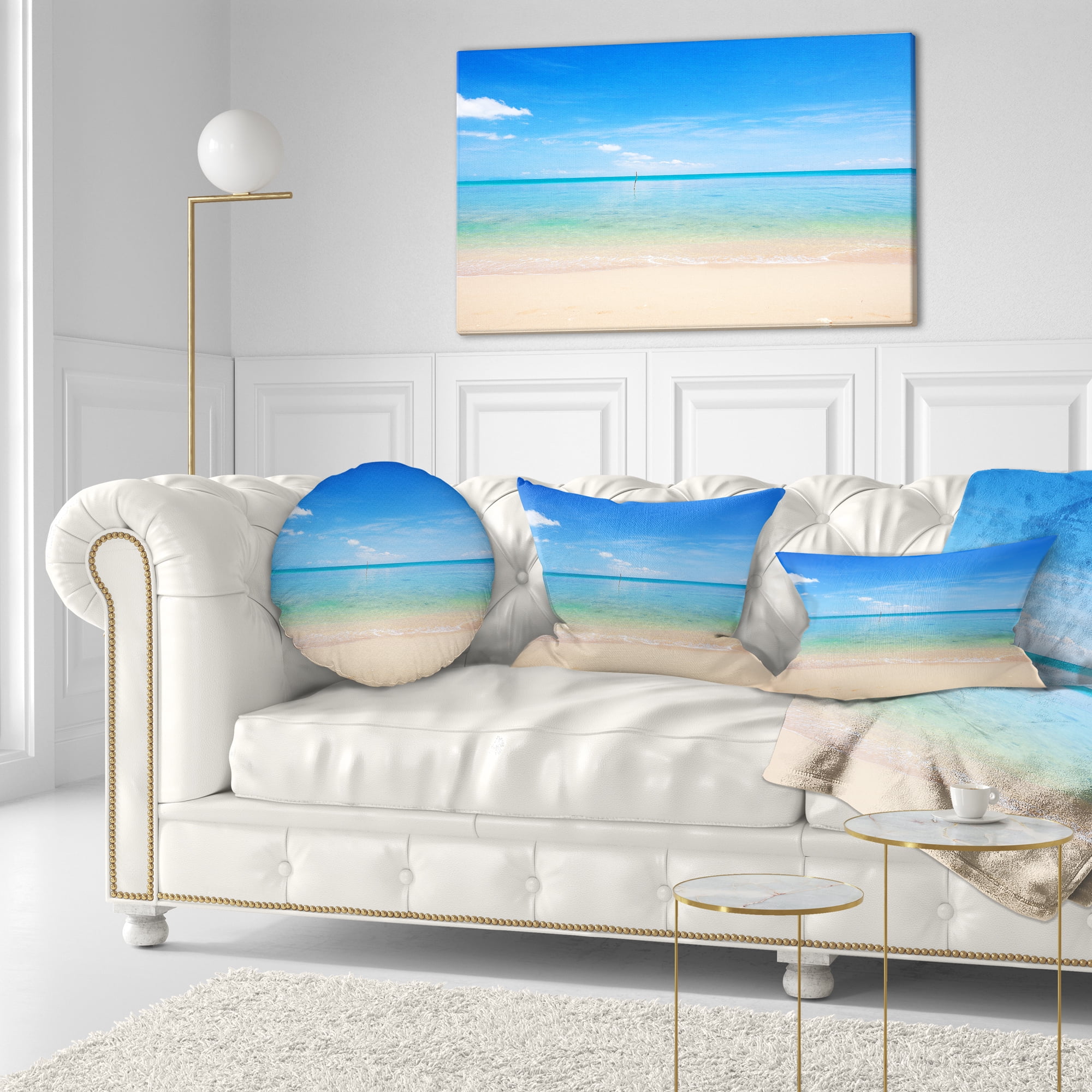 Designart Calm Waves at Tropical Beach - Seashore Photo Throw Pillow - 12x20