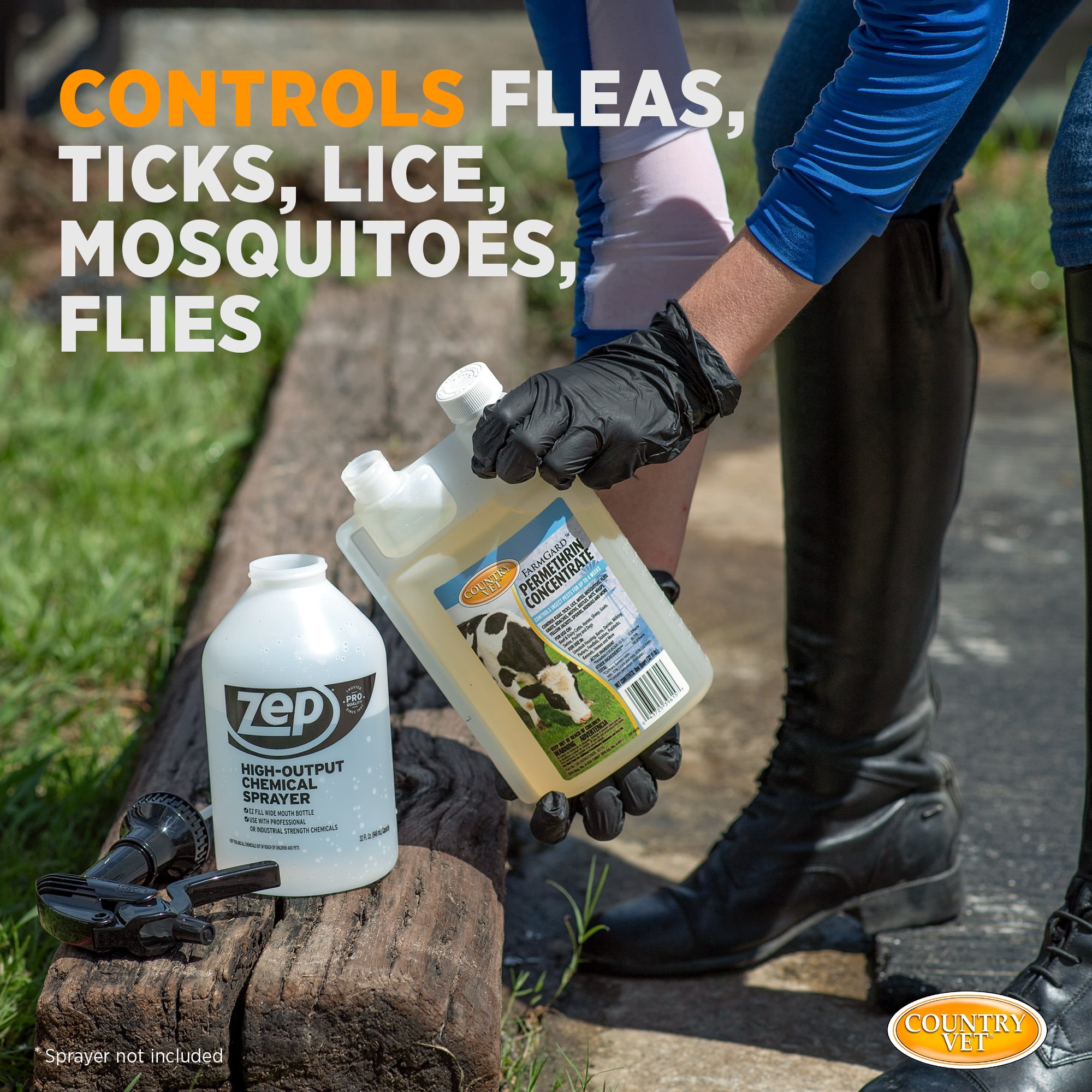 Country Vet FarmGard Permethrin Concentrate - 32 oz (Case of 6) 343961CVA - Gets Rid of Flies, Mosquitoes, Silverfish, Cockroaches, Fleas, Millipedes, Gnats,vTicks, Lice, Spiders