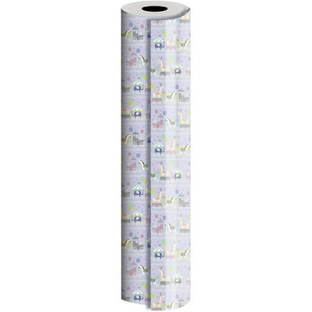 JAM Paper® Industrial Size Bulk Wrapping Paper Rolls, Baby Train Design, Full Ream (2082.5 Sq Ft), Sold Individually