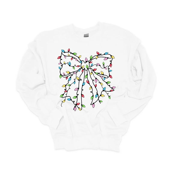 Trenz Shirt Company Christmas Sweatshirt Christmas Light Bow Coquette Christmas Crewneck Sweatshirt-White-4xl