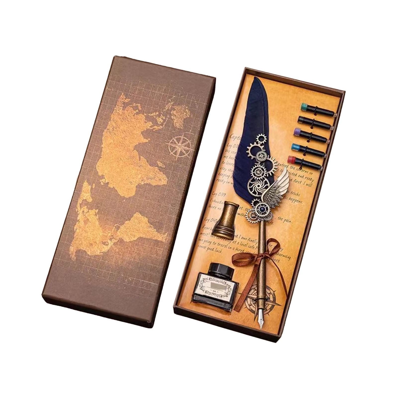 Xheghe Steampunk Quill Pen Set with Ink and Stand - Elegant Writing Kit for Journaling, Letter Writing, and Gifts for Adults
