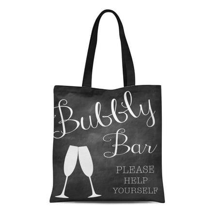SIDONKU Canvas Tote Bag Sign Chalkboard Bubbly Bar Champagne Bridal Wedding Reception Reusable Handbag Shoulder Grocery Shopping