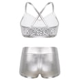 thumbnail image 2 of Yartina Kids Girls 2-Piece Shiny Sequins Crop Top with Booty Shorts Set Gymnastics Dance Outfits Silver 12, 2 of 7