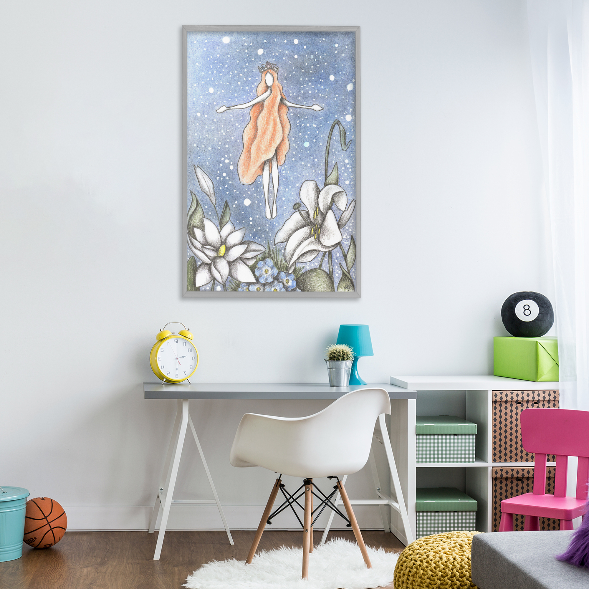 Mystical Garden Fairy Sparkle Gray Framed Giclee Art, design by Cecilia Battaini