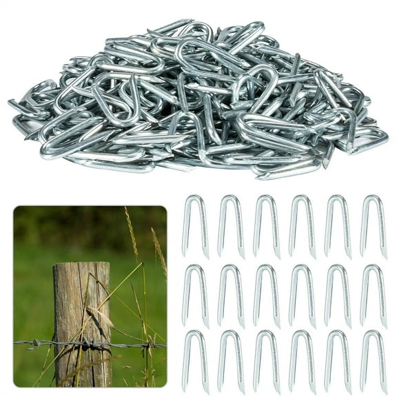 Tutuviw 100 Pcs Wire Fencing Staples,Galvanized U Shaped Fasteners Nails,Wire Staples,Fence Staple Nails for Woven Wire Mesh Fencing/Wood Fencing/Barbwire Fence(0.8 x 0.5in)