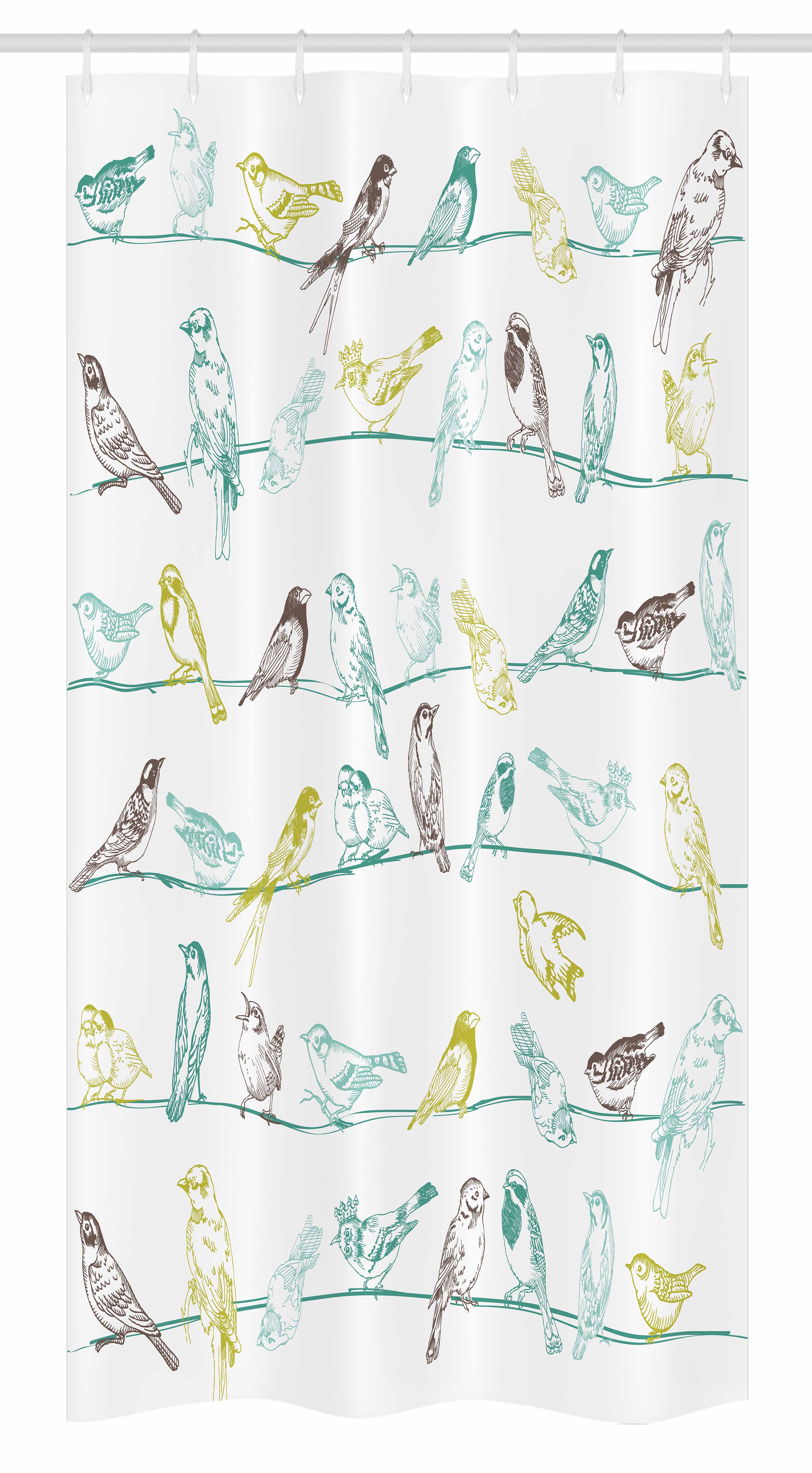Birds Stall Shower Curtain, Various Type of Birds Sitting and Chirping