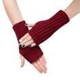 thumbnail image 2 of Moins de 10$ Mitaines Rouges pour Femmes Couleur Unie Tricot Laine Demi-Doigt Longs Gants Automne et Hiver Femmes Chaud Rosée Manches Courtes, 2 of 6