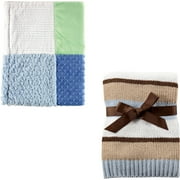 Hudson Baby Boys' and Girls' Chenille Blanket and Multi-Fabric 12-Panel Blanket, 2-Pack, Choose Your Color