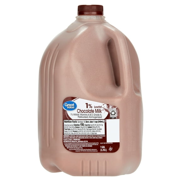 Great Value 1% Low-fat Chocolate Milk Gallon, Plastic, Jug, 128 fl oz