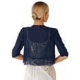 thumbnail image 2 of Kaerm Women's Open Front Shrug 3/4 Sleeve Cropped Cardigan Blazer Coat Navy Blue L, 2 of 6