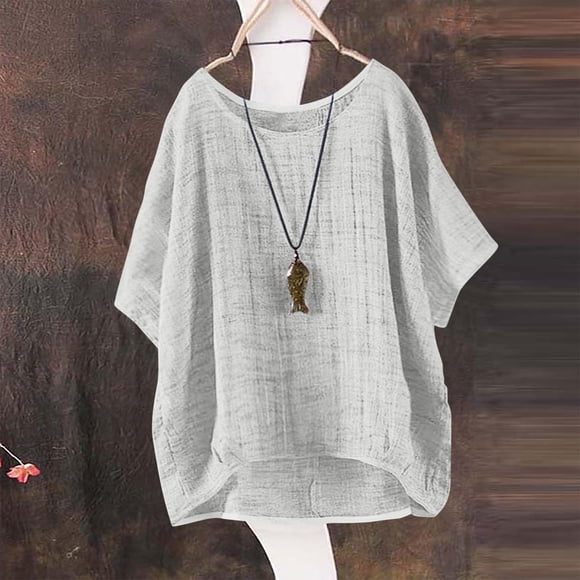Uqiangy Linen Short Sleeve Shirt Women Gauze Shirts for Women Gauze Tops for Women Cotton Gauze Tops for Women Linen Tops for Women Loose Fit White S
