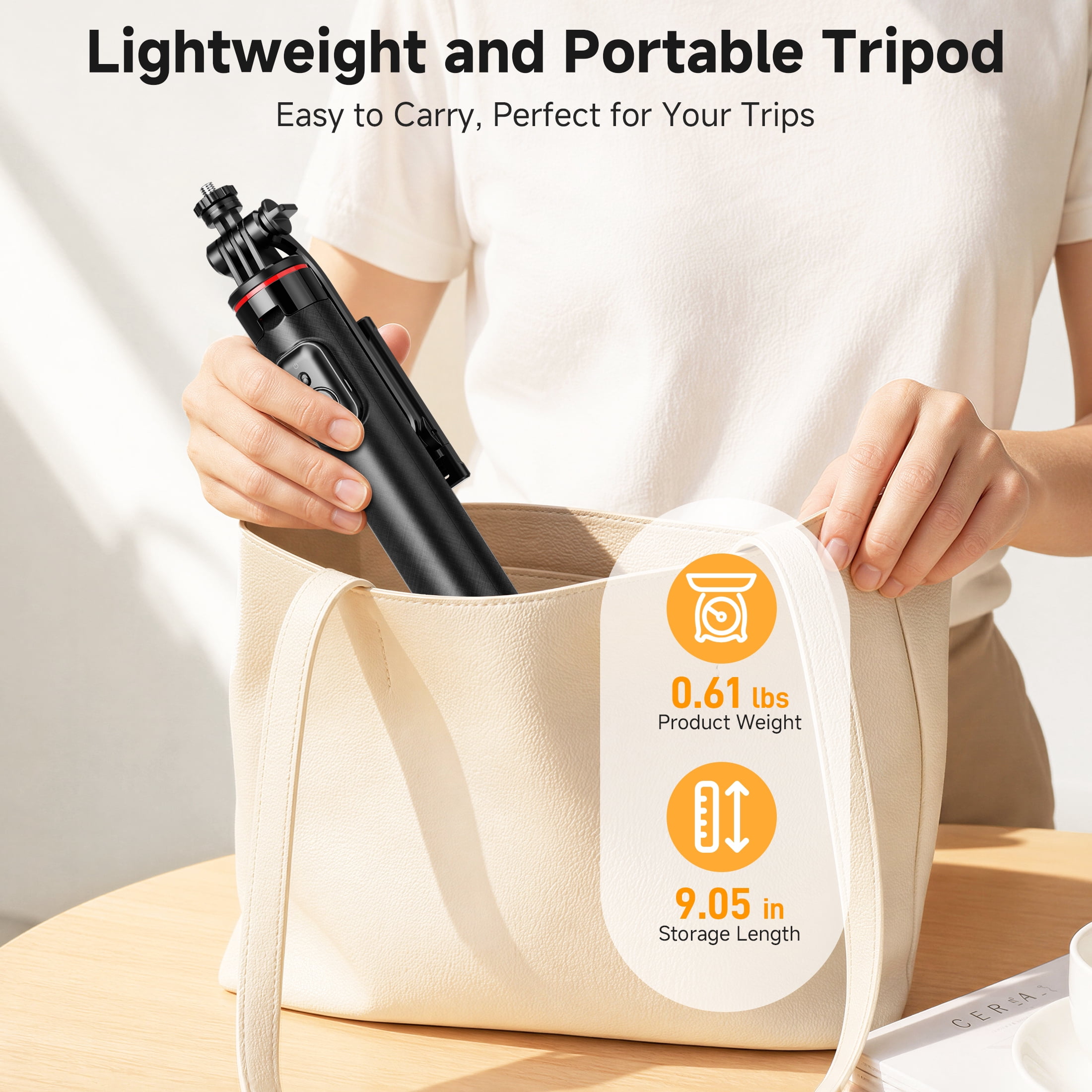 SelfieShow Selfie Stick, 52" Extendable Phone Tripod with Detachable Wireless Remote & Phone Stand, Compatible with iPhone android, Camera, Black