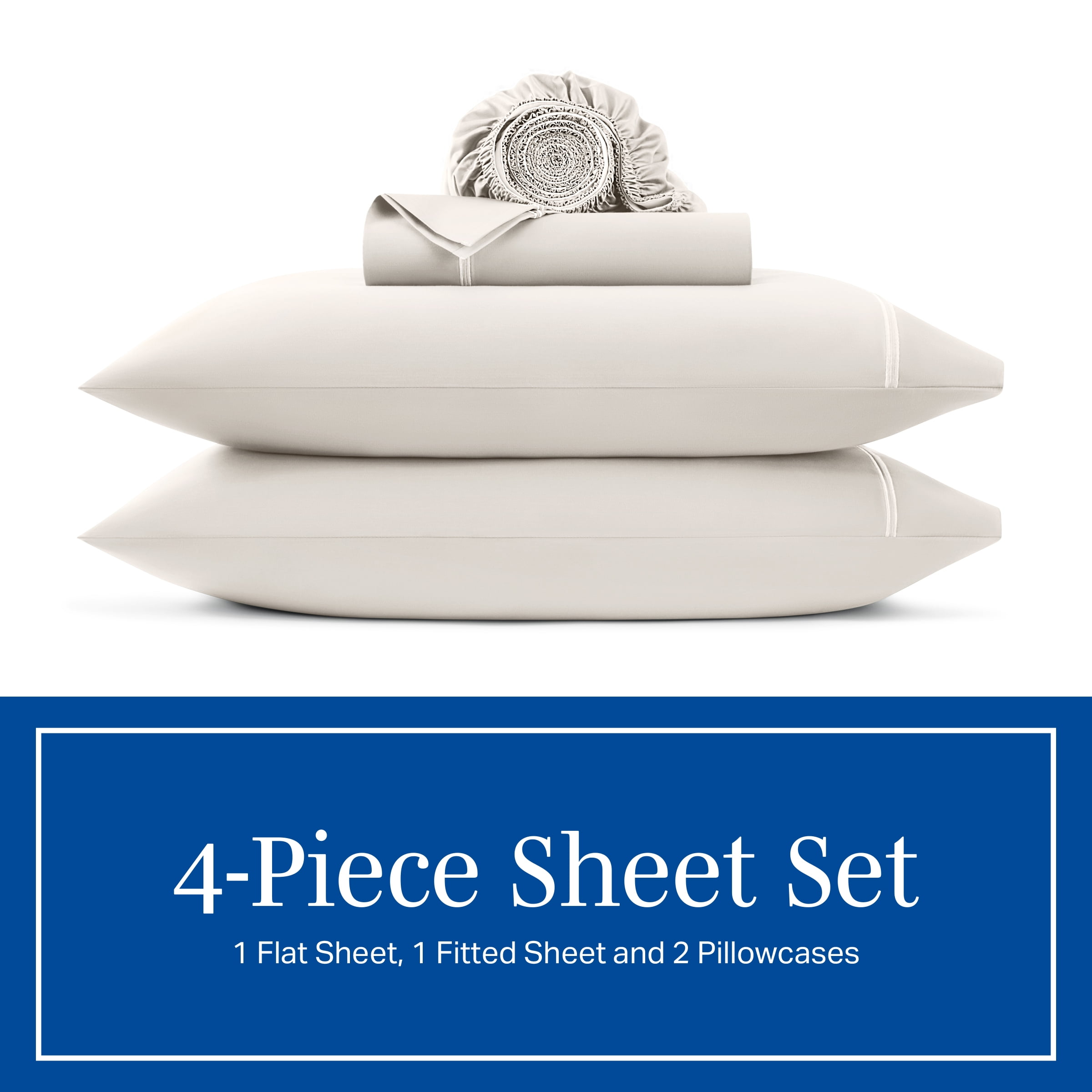 Wamsutta 1846 4-Piece 650 Thread Count Gardenia Egyptian Giza Cotton Sateen Bed Sheets, King-Deep Pocket