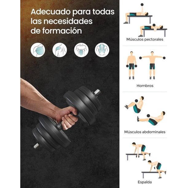 SONGMICS Juego De Mancuernas Ajustables 20kg – Con Barra Extra, Antideslizante, Sin Ruidos, Para Casa